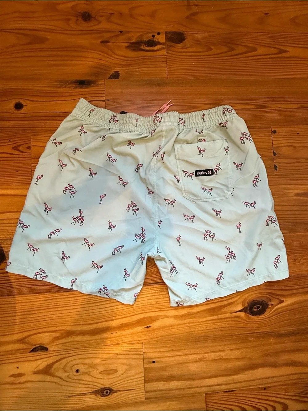 Hurley Men’s Light Blue Swim Trunks with Pink Flamingo Print